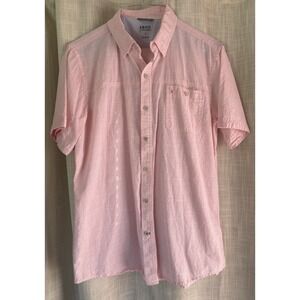 Izod Saltwater Men's L Shirt, Short Sleeve, Pink Pinstripe Button Down